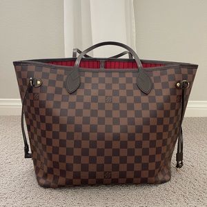 Louis Vuitton LV Neverfull MM in Damier Ebene with Red Interior